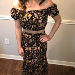 Matching crop top and long skirt